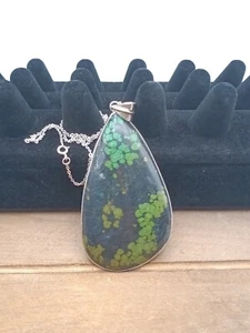 Natural Turquoise Large Pendant Sterling Silver Necklace S131 - Picture 1 of 3