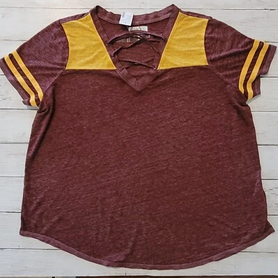 Maurices 24/7 Baseball T Shirt Red Yellow Striped Short Sleeve Womens Size 3X - Image 1 of 4