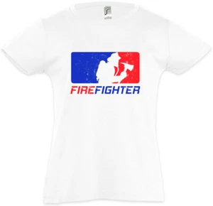 FIREFIGHTER Kids Girls T-Shirt Fire Brigade Feuerwehrmann Axt Axe Helm Fighter - Bild 1 von 1
