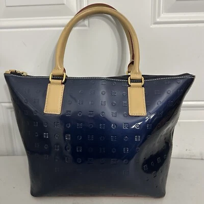 ARCADIA Italian Dark Blue Patent Leather Tote Bag Purse Made In Italy Medium EUC - Image 1 of 4