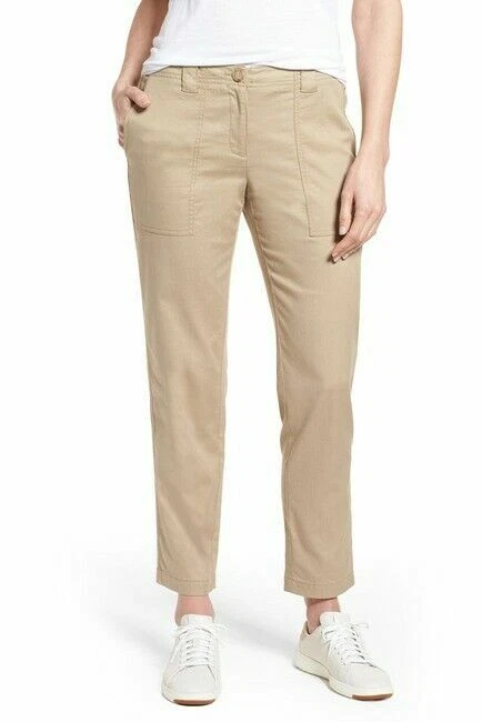 Nuevos Pantalones Cortos al Tobillo Nordstrom Signature Caqui Talla 12 $199 Mezcla de Lino Foto 1 de 1