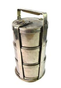 Einzigartiges Design 3 Brett Messing Tiffin Vintage Schön Zustand Lunchbox - Bild 1 von 9