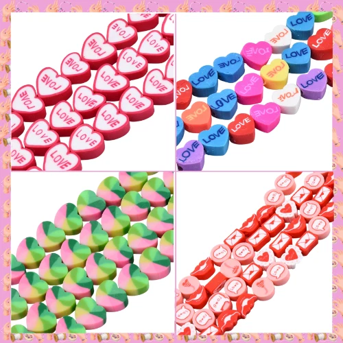 Love Heart  Valentine Polymer Clay Beads Flat Round Disc 6mm Heishi 1mm Wide - Image 1 of 1