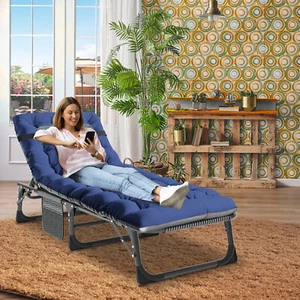 NAIZEA Folding Chair Chaise 4 Position Adjustable Cot Adult Folding 2-side Color - Picture 1 of 17