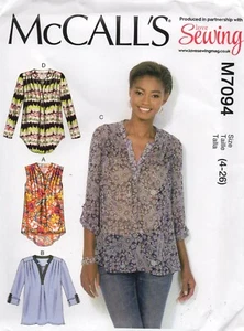 McCalls Sewing Pattern 7094 Blouses, Pull-on, Shoulder Pleats, Size 4 - 26 New - Picture 1 of 13