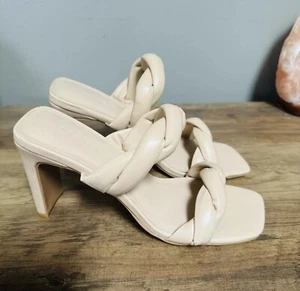 Open Edit Women's Remmy Twist Square Toe Heeled Sandals Beige Size 7 - Picture 1 of 5