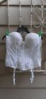  Vtg strapless long line white lace low back underwire bra w/stays & garters  M?