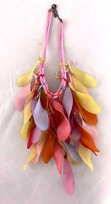 VTG Handmade Statement Multicolor Y2K Pastel Acrylic & Woven Necklace - Image 1 of 4