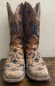 Corral Distressed Light Brown & Black 8 M Sequin Women’s Western Boots A2840 - Picture 1 of 6