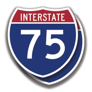 INTERSTATE 75 AUFKLEBER 2 Aufkleber Autobahnschild Straße Route Bogo Auto LKW Fenster - Bild 1 von 1