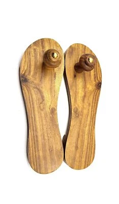 Blessed Wood Khadau Pooja Articles Charan Paduka Slipper Sandals Khadau Worship - Image 1 of 3