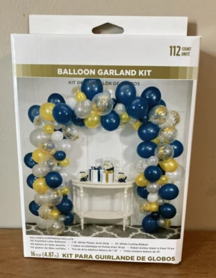 110 Count BALLOON GARLAND KIT -Navy, Gold, White, Silver - w/Arch Strip & Ribbon - Image 1 of 4