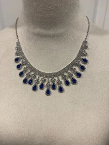 Royal Blue Color Crystal Necklace Earrings Jewelry Set - Picture 1 of 11