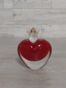 Rotes Glas Herzform 2,5" Parfüm Flakon mit Blume Floral Dauber unsigniert - Bild 1 von 12