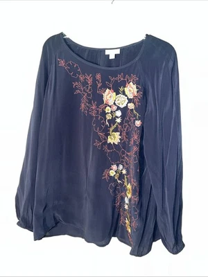 Blusa para mujer J. Jill azul marino estampado floral manga larga talla M Foto 1 de 4