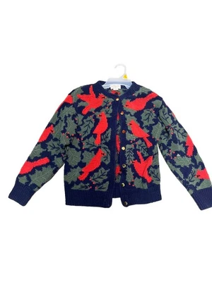 Cardigã suéter vintage Orvis tricô à mão pássaro cardinal vovó feriado tamanho M - Imagem 1 de 3