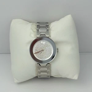 Nuevo Reloj Pulsera Movado Negrita Cristal Pavé Tono Plata 32mm Tendencia 3600567 - Imagen 1 de 4