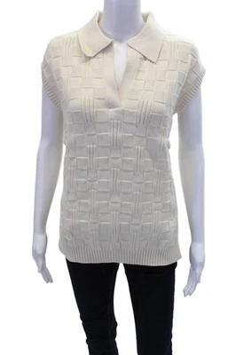 Ninety Percent Womens Basket Weave Collared Tank Top White Cotton Size Large - Image 1 of 4