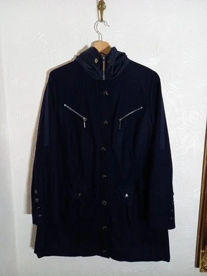 Fuchs Schmitt Wool Rich Hooded Coat Women's UK 18 Navy Blue - Image 1 of 4