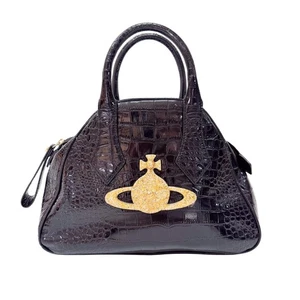VIVIENNE WESTWOOD Black Embossed Croc Leather Handbag - Picture 1 of 18