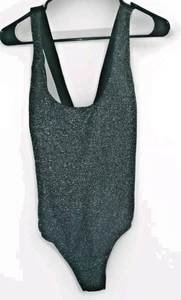 Rachel Roy One Piece Bathing Suit Black Sparkly Low Cut Back Size Large - Picture 1 of 4