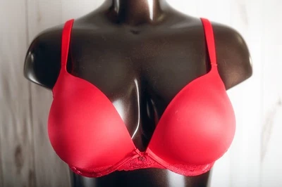 Victoria's Secret 38DDD Body Push-up Padded Satin Lace T-shirt Bra Red - Image 1 of 4