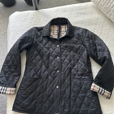 BURBERRY BRIT 钻石夹克绗缝黑色复古 M 英国制造 — 第 1/4 张图片