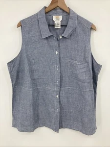 Camiseta sin mangas Talbots Irish de lino para mujer pequeña 2X sin mangas con botones frontal bolsillo azul - Imagen 1 de 8