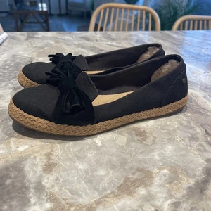 Uggs Abigail Slip On Canvas Espadrille Flats 6.5 Black Suade Bow 1092229 - Picture 1 of 10