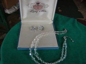 CRYSTAL AURORA BOREALIS Mkd Necklace Earrings-w box 50s - Picture 1 of 6