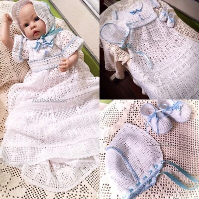 Baby Liam Boy Crochet Christening Gown, Bonnet And Booties Pattern - Image 1 of 4