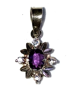 Solid Sterling Silver 925 Amethyst Cubic Zirconia Pendant - Picture 1 of 5
