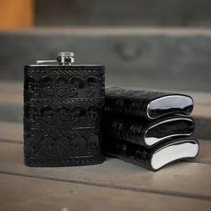 Stainless Steel 8oz Hip Flask Genuine Leathe Brown Leather Covering New - Picture 1 of 5