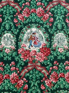 Christmas Fabric Victorian Man Woman Ice Skating Poinsettia Cotton 9+ yds x 44" - Picture 1 of 10