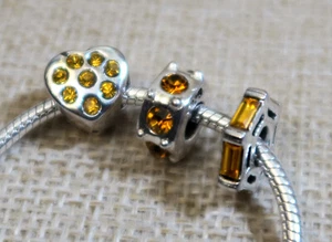 925 ECHT SILBER Charm Bead Armband-Modul Anhänger mit Zirkonia topas-gelb-braun - Picture 1 of 14