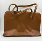 Vintage Unused Delaware Tan Faux Leather Satin Lined Clasp Top Handbag 1950/60S
