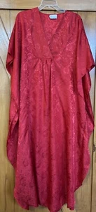 California Dynasty Vintage Satin Red Floral Caftan Gown One Size silky Muumuu - Picture 1 of 5