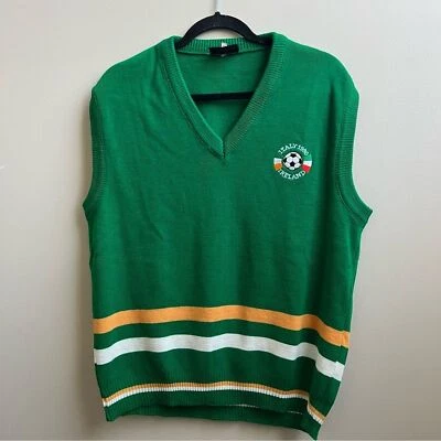 Suéter Vintage Fútbol Italia Irlanda Cuello en V Verde con Rayas 1990 Talla Mediana Foto 1 de 4