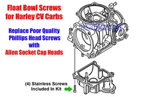 Harley Carb Float Bowl Screws (4 + 2 xtras) Keihin CV & Mikuni - Allen Stainless - Picture 1 of 11