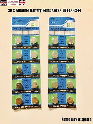 20X AG13 LR44 SR44 L1154 357 A76 ALKALINE BUTTONCELLS BATTERIES UK SELLER - Image 1 of 3