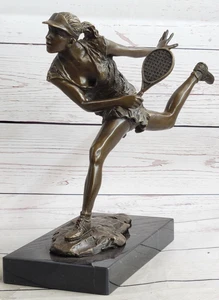Original Miguel Lopez Tennis Player Bronze Sculpture Brown Patina Figurine Sale - Picture 1 of 10