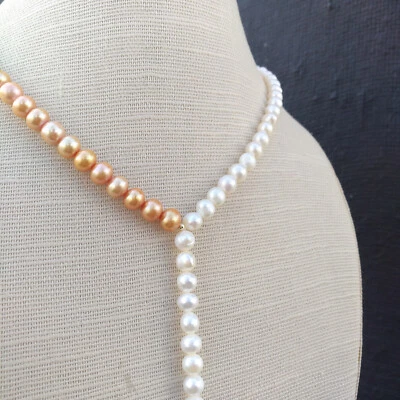 22" Popular AAA+ 6-7mm Real Natural Akoya White Yellow Pearl Necklace 14k Gold P - Image 1 of 4