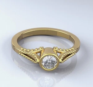 1/4CT SOLITAIRE ENGAGEMENT RING 14K YELLOW GOLD 2.5MM WIDE BEZEL SET - Picture 1 of 3