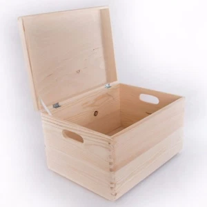 Large Wooden Storage Box With Lid And Handles/Pinewood Toy Chest Keepsake Trunk - Picture 1 of 6