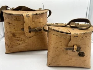 Vintage ANGELGATTER Birkenrinde Korb Handarbeit Futter Deko Hütte See Leder Posten - Bild 1 von 12