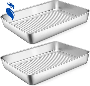 Deep Baking Pan Set of 2 Stainless Steel Sheet Cake Lasagna Pan for Toaster Oven - Picture 1 of 8