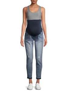 Maternity Time and Tru Straight Leg Jean with Released Hem, Blue, 1X 14W-16W - Picture 1 of 6