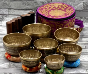 Singing Bowl Set of 7-Tibetan Chakra Healing Bowl Bowl Set-Full Mantra Bowl Set - Picture 1 of 6