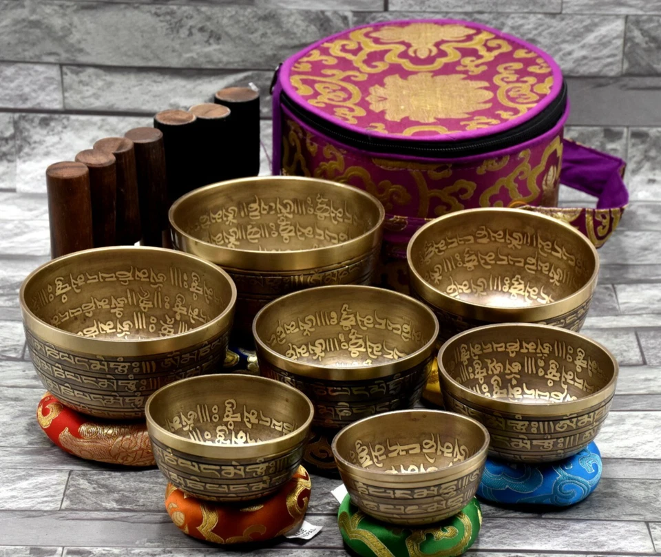 Singing Bowl Set of 7-Tibetan Chakra Healing Bowl Bowl Set-Full Mantra Bowl Set - Image 1 of 4