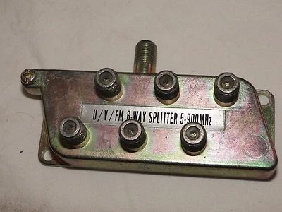 6-Way Coax Video Splitter Digital HD Cable TV F Type RG6 RG11 RG59 5-900 MHz 1x6 - Image 1 of 3